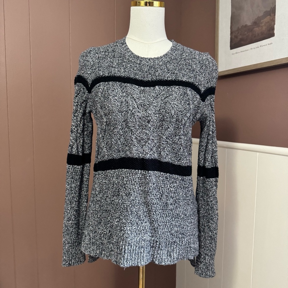 Madewell Cable Knit Cotton Blend Black and Gray Sweater Academia